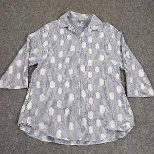 Niche Nilgun Derman Blue‎ White Honeycomb Stripe Tunic Top Women's Size Large